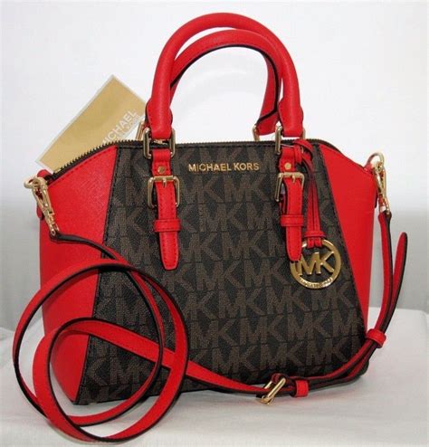 michael kors red and brown tote